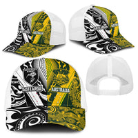 Aotearoa Australia Rugby Baseball Net Cap Maori and Aboriginal Art Sporty Style - Polynesian Pride