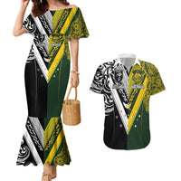 Aotearoa Australia Rugby Custom Couples Matching Mermaid Dress and Hawaiian Shirt Maori and Aboriginal Art Sporty Style - Polynesian Pride