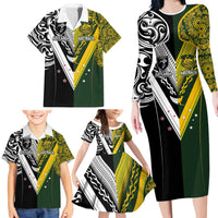Aotearoa Australia Rugby Custom Family Matching Long Sleeve Bodycon Dress and Hawaiian Shirt Maori and Aboriginal Art Sporty Style - Polynesian Pride