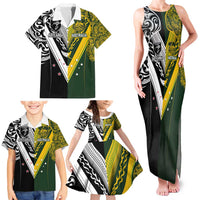 Aotearoa Australia Rugby Custom Family Matching Tank Maxi Dress and Hawaiian Shirt Maori and Aboriginal Art Sporty Style - Polynesian Pride