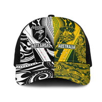 Aotearoa Australia Rugby Mesh Trucker Cap Maori and Aboriginal Art Sporty Style - Polynesian Pride