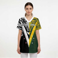 Aotearoa Australia Rugby Custom Scrub Top Maori and Aboriginal Art Sporty Style LT03 - Polynesian Pride