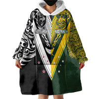 Aotearoa Australia Rugby Custom Wearable Blanket Hoodie Maori and Aboriginal Art Sporty Style - Polynesian Pride
