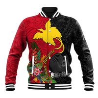 Papua New Guinea Baseball Jacket Birds Of Paradise Mix Tropical Flower Polynesian Pattern LT03 Unisex Red - Polynesian Pride
