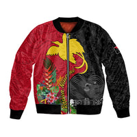 Papua New Guinea Bomber Jacket Birds Of Paradise Mix Tropical Flower Polynesian Pattern LT03 Unisex Red - Polynesian Pride