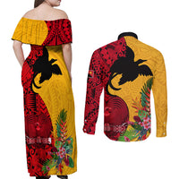 Papua New Guinea Couples Matching Off Shoulder Maxi Dress and Long Sleeve Button Shirts Birds Of Paradise Mix Tropical Flower Polynesian Pattern LT03 - Polynesian Pride