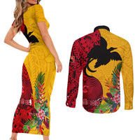 Papua New Guinea Couples Matching Short Sleeve Bodycon Dress and Long Sleeve Button Shirts Birds Of Paradise Mix Tropical Flower Polynesian Pattern LT03 - Polynesian Pride