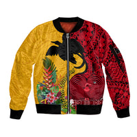 Papua New Guinea Sleeve Zip Bomber Jacket Birds Of Paradise Mix Tropical Flower Polynesian Pattern LT03 Unisex Yellow - Polynesian Pride