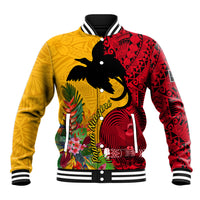 Custom Papua New Guinea Baseball Jacket Birds Of Paradise Mix Tropical Flower Polynesian Pattern LT03 Unisex Yellow - Polynesian Pride