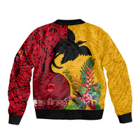 Custom Papua New Guinea Bomber Jacket Birds Of Paradise Mix Tropical Flower Polynesian Pattern LT03 - Polynesian Pride