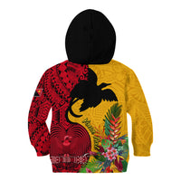 Custom Papua New Guinea Kid Hoodie Birds Of Paradise Mix Tropical Flower Polynesian Pattern LT03 - Polynesian Pride