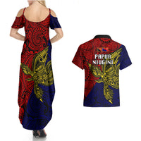 Papua New Guinea Central Province Couples Matching Summer Maxi Dress and Hawaiian Shirt PNG Birds Of Paradise Polynesian Arty Style LT03 - Polynesian Pride