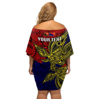 Custom Papua New Guinea Central Province Off Shoulder Short Dress PNG Birds Of Paradise Polynesian Arty Style LT03 - Polynesian Pride