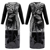 Hawaiian Reef Triggerfish Couples Matching Long Sleeve Bodycon Dress and Long Sleeve Button Shirt Polynesian Art with Tribal Humuhumunukunukuapua'a LT03 - Polynesian Pride