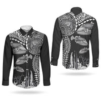 Hawaiian Reef Triggerfish Couples Matching Off Shoulder Maxi Dress and Long Sleeve Button Shirt Polynesian Art with Tribal Humuhumunukunukuapua'a LT03 - Polynesian Pride