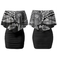 Hawaiian Reef Triggerfish Family Matching Off Shoulder Short Dress and Hawaiian Shirt Polynesian Art with Tribal Humuhumunukunukuapua'a LT03 Mom's Dress Black - Polynesian Pride