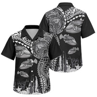 Hawaiian Reef Triggerfish Family Matching Summer Maxi Dress and Hawaiian Shirt Polynesian Art with Tribal Humuhumunukunukuapua'a LT03 Son's Shirt Black - Polynesian Pride