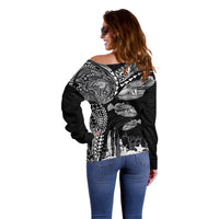Hawaiian Reef Triggerfish Off Shoulder Sweater Polynesian Art with Tribal Humuhumunukunukuapua'a LT03 - Polynesian Pride