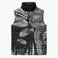 Hawaiian Reef Triggerfish Sleeveless Puffer Jacket Polynesian Art with Tribal Humuhumunukunukuapua'a LT03 Unisex Black - Polynesian Pride