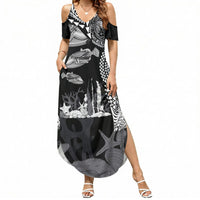 Hawaiian Reef Triggerfish Summer Maxi Dress Polynesian Art with Tribal Humuhumunukunukuapua'a LT03 Women Black - Polynesian Pride