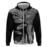 Hawaiian Reef Triggerfish Zip Hoodie Polynesian Art with Tribal Humuhumunukunukuapua'a LT03 Zip Hoodie Black - Polynesian Pride
