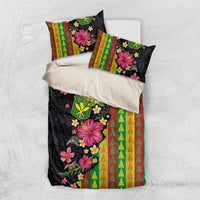 Hawaiian Independence Day Bedding Set Kanaka Maoli Symbols With Tapa Motifs and Tropical Plants - Polynesian Pride