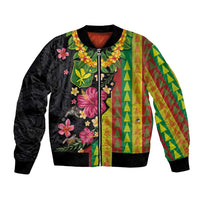 Hawaiian Independence Day Bomber Jacket Kanaka Maoli Symbols With Tapa Motifs and Tropical Plants - Polynesian Pride