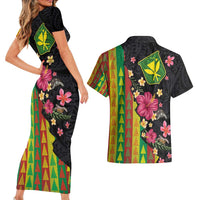Hawaiian Independence Day Couples Matching Short Sleeve Bodycon Dress and Hawaiian Shirt Kanaka Maoli Symbols With Tapa Motifs and Tropical Plants - Polynesian Pride