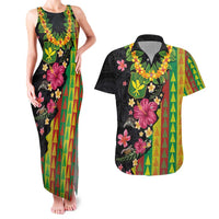 Hawaiian Independence Day Couples Matching Tank Maxi Dress and Hawaiian Shirt Kanaka Maoli Symbols With Tapa Motifs and Tropical Plants - Polynesian Pride