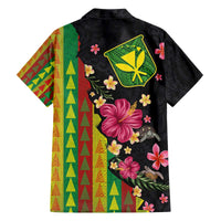 Hawaiian Independence Day Family Matching Off The Shoulder Long Sleeve Dress and Hawaiian Shirt Kanaka Maoli Symbols With Tapa Motifs and Tropical Plants - Polynesian Pride