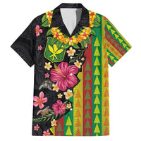 Hawaiian Independence Day Family Matching Off Shoulder Short Dress and Hawaiian Shirt Kanaka Maoli Symbols With Tapa Motifs and Tropical Plants - Polynesian Pride