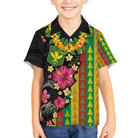 Hawaiian Independence Day Family Matching Puletasi and Hawaiian Shirt Kanaka Maoli Symbols With Tapa Motifs and Tropical Plants - Polynesian Pride