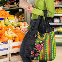 Hawaiian Independence Day Grocery Bag Kanaka Maoli Symbols With Tapa Motifs and Tropical Plants - Polynesian Pride