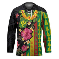 Hawaiian Independence Day Hockey Jersey Kanaka Maoli Symbols With Tapa Motifs and Tropical Plants LT03 Unisex Black - Polynesian Pride