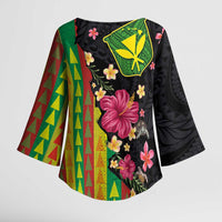 Hawaiian Independence Day Kimono Sleeve Blouse Kanaka Maoli Symbols With Tapa Motifs and Tropical Plants - Polynesian Pride