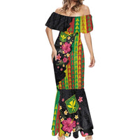 Hawaiian Independence Day Mermaid Dress Kanaka Maoli Symbols With Tapa Motifs and Tropical Plants - Polynesian Pride