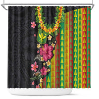 Hawaiian Independence Day Shower Curtain Kanaka Maoli Symbols With Tapa Motifs and Tropical Plants - Polynesian Pride