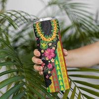 Hawaiian Independence Day Skinny Tumbler Kanaka Maoli Symbols With Tapa Motifs and Tropical Plants - Polynesian Pride