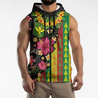 Hawaiian Independence Day Sleeveless Zip Hoodie Kanaka Maoli Symbols With Tapa Motifs and Tropical Plants LT03 - Polynesian Pride