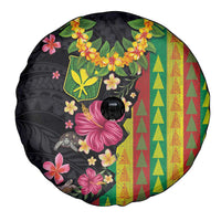 Hawaiian Independence Day Spare Tire Cover Kanaka Maoli Symbols With Tapa Motifs and Tropical Plants - Polynesian Pride