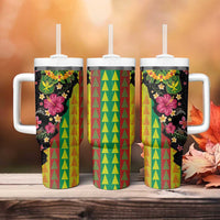 Hawaiian Independence Day Tumbler With Handle Kanaka Maoli Symbols With Tapa Motifs and Tropical Plants - Polynesian Pride