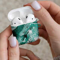 Personalised New Zealand Aotearoa Darts Masters AirPods Case Maori Art Tattoo with Tribal Dart Symbol Teal Color - Polynesian Pride