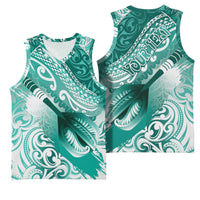 Personalised New Zealand Aotearoa Darts Masters Basketball Jersey Maori Art Tattoo with Tribal Dart Symbol Teal Color LT03 - Polynesian Pride