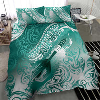 Personalised New Zealand Aotearoa Darts Masters Bedding Set Maori Art Tattoo with Tribal Dart Symbol Teal Color - Polynesian Pride