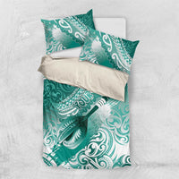 Personalised New Zealand Aotearoa Darts Masters Bedding Set Maori Art Tattoo with Tribal Dart Symbol Teal Color - Polynesian Pride