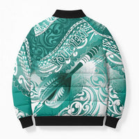 Personalised New Zealand Aotearoa Darts Masters Bomber Puffer Jacket Maori Art Tattoo with Tribal Dart Symbol Teal Color LT03 - Polynesian Pride