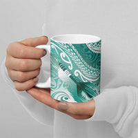 Personalised New Zealand Aotearoa Darts Masters Ceramic Mug Maori Art Tattoo with Tribal Dart Symbol Teal Color - Polynesian Pride