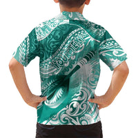 Personalised New Zealand Aotearoa Darts Masters Family Matching Short Sleeve Bodycon Dress and Hawaiian Shirt Maori Art Tattoo with Tribal Dart Symbol Teal Color LT03 - Polynesian Pride