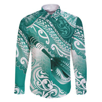 Personalised New Zealand Aotearoa Darts Masters Family Matching Short Sleeve Bodycon Dress and Hawaiian Shirt Maori Art Tattoo with Tribal Dart Symbol Teal Color LT03 Dad's Shirt - Long Sleeve Teal - Polynesian Pride