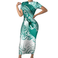 Personalised New Zealand Aotearoa Darts Masters Family Matching Short Sleeve Bodycon Dress and Hawaiian Shirt Maori Art Tattoo with Tribal Dart Symbol Teal Color LT03 Mom's Dress Teal - Polynesian Pride